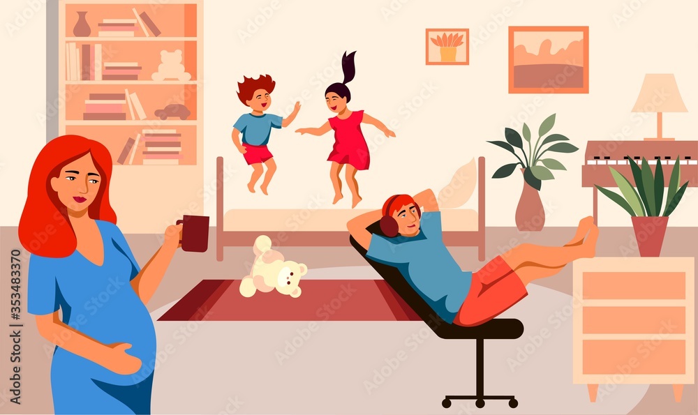 Fototapeta premium young family in isolation. activities during the period of self-isolation