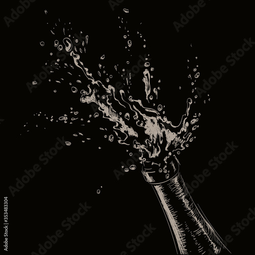 Hand drawn Illustration of Champagne explosion. Hand drawn Illustration of Champagne explosion.