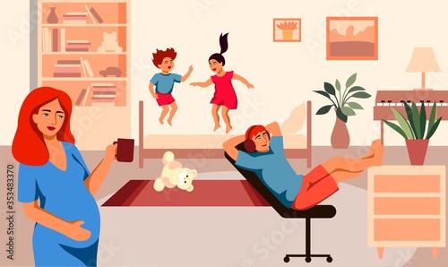 young family in isolation. activities during the period of self-isolation