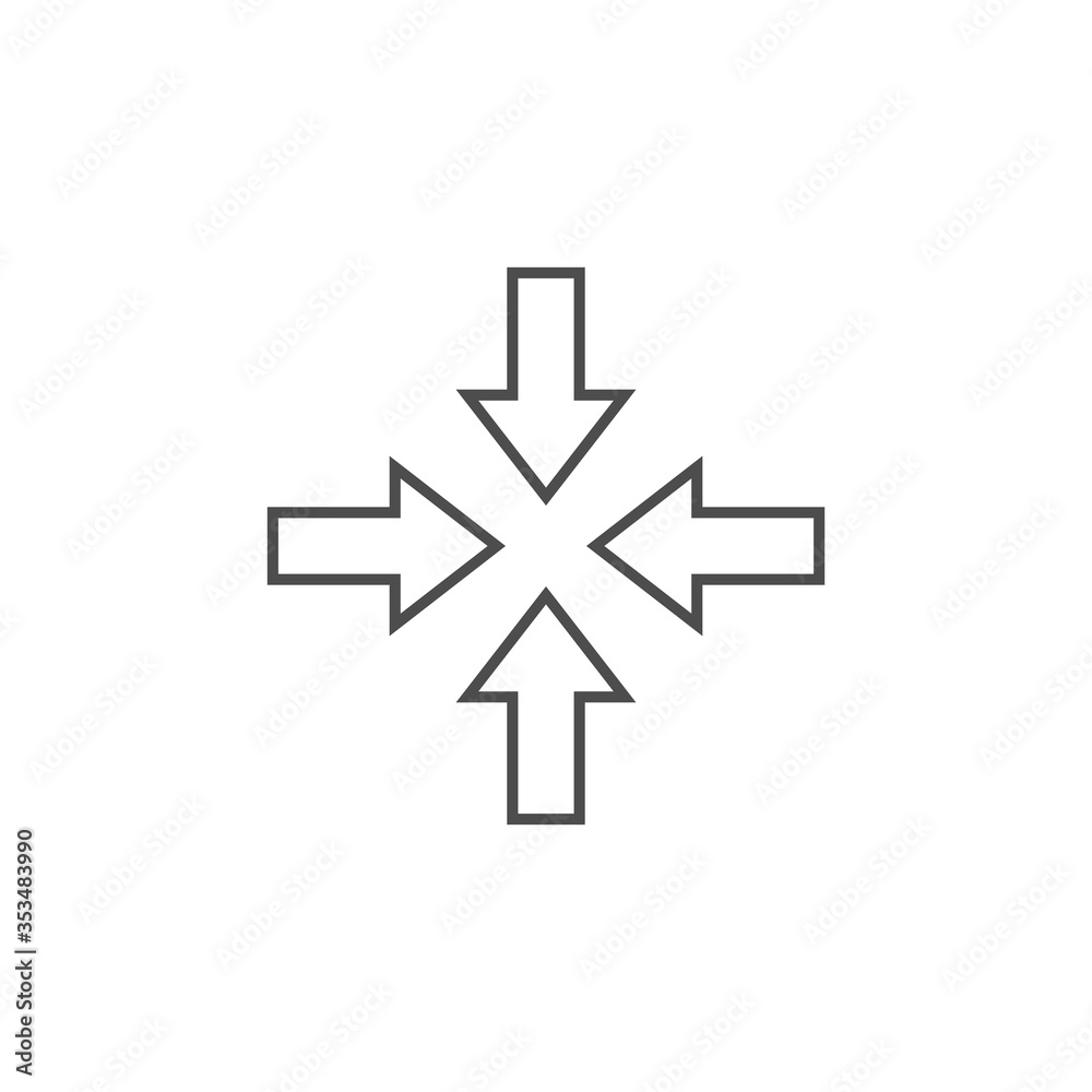 Four arrows pointing to one side. Focus concept. Vector icon isolated on white background. Four arrows pointing to one side. Focus concept. Vector icon isolated on white background.
