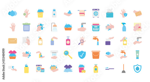 cleaning and hygiene icon set, flat style