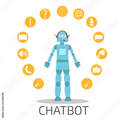 Infographic flat design concept of Chat Bot, Robots, Virtual Assistance. Modern thin line icon concept for Website Element, Mobile websites and Apps.