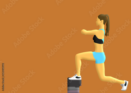 young woman doing stretching exercise. The girl is engaged in fitness. Illustration. Sports lunges.
