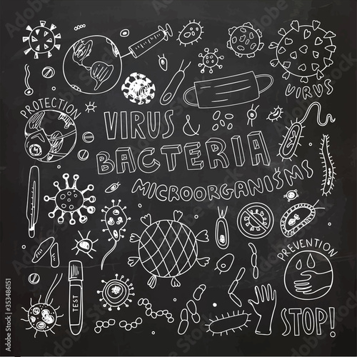 Viruses and Bacteria Clipart. Vector Illustration. Hand Drawn Doodle.

