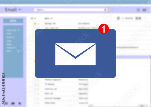 Email message inbox notification on blur screen background photo
