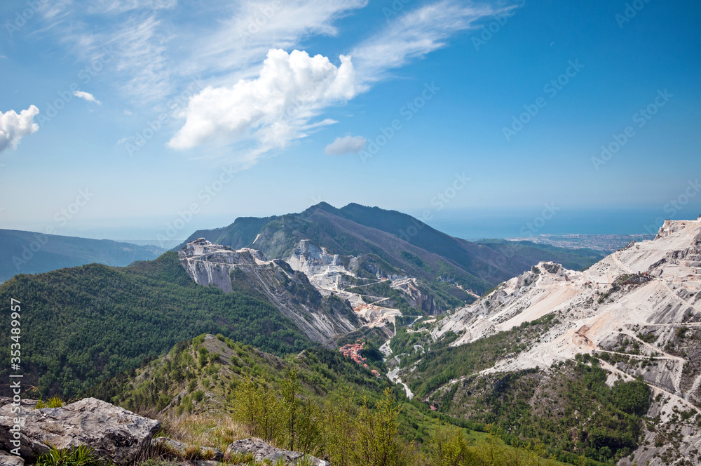 panoramic landscape of white marble quarries of Carrara in
the Apuan Alps. Colonnata, Massa Carrara district. Tuscany,
Italy panoramic landscape of white marble quarries of Carrara in
the Apuan Alps. Colonnata, Massa Carrara district. Tuscany,
Italy