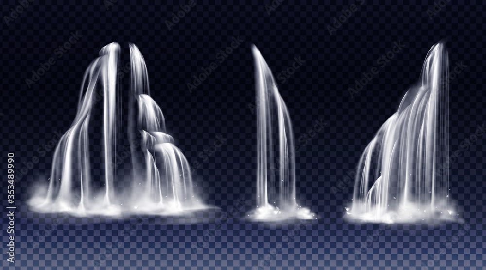 Waterfalls cascade, isolated on transparent background. Vector ...