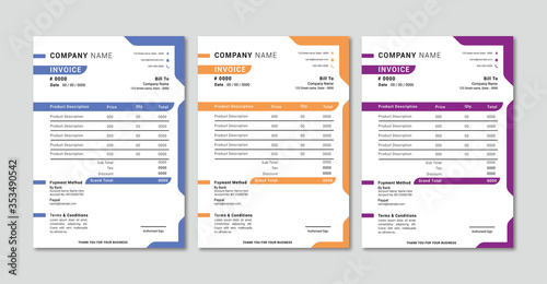 Printable invoice template Design With 3 Colors