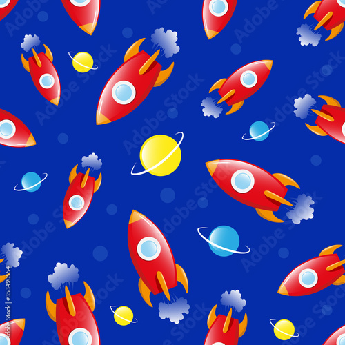 Rocket and planets in space, seamless children pattern, vector illustration © Di