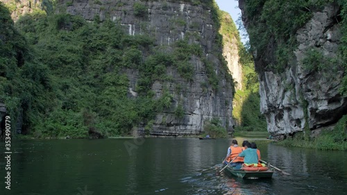Boats on a river in Ninh Binh, Vietnam