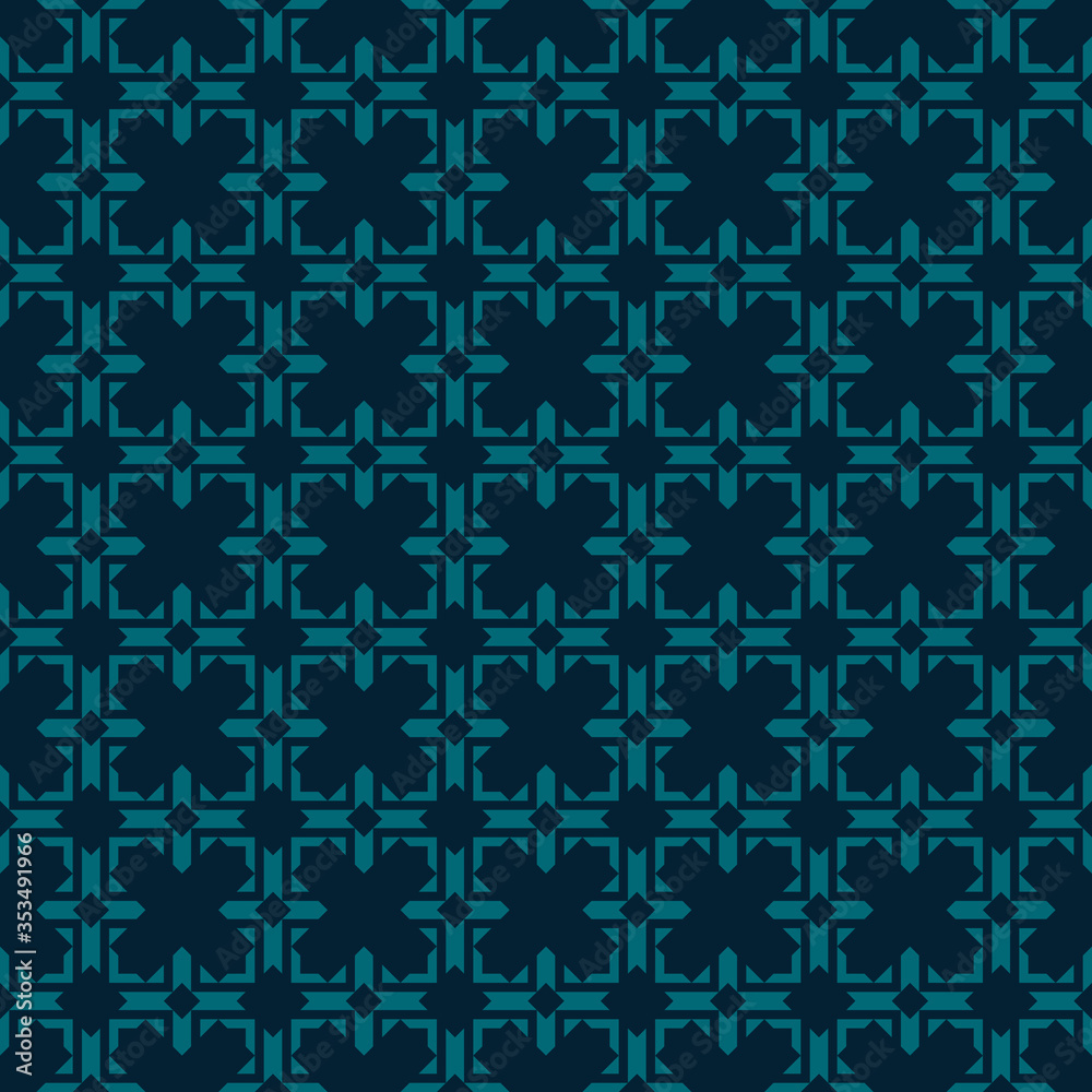 Subtle geometric seamless pattern in Asian style. Vector abstract ornamental background. Elegant ornament in teal and black color. Luxury graphic texture with grid, net, lattice. Dark repeat design Subtle geometric seamless pattern in Asian style. Vector abstract ornamental background. Elegant ornament in teal and black color. Luxury graphic texture with grid, net, lattice. Dark repeat design