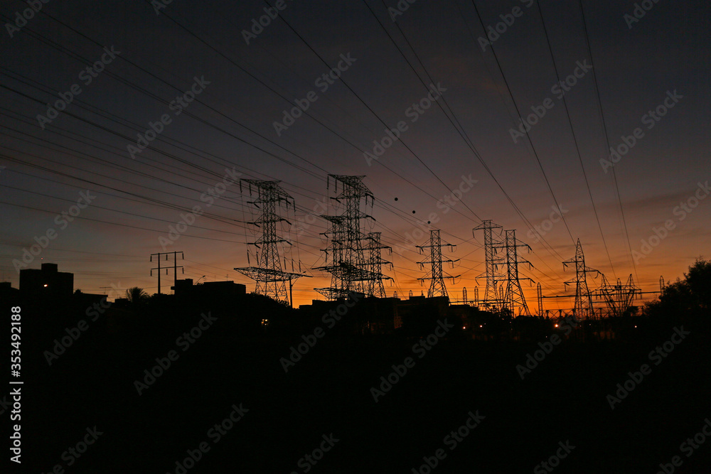 Power transmission towers and line