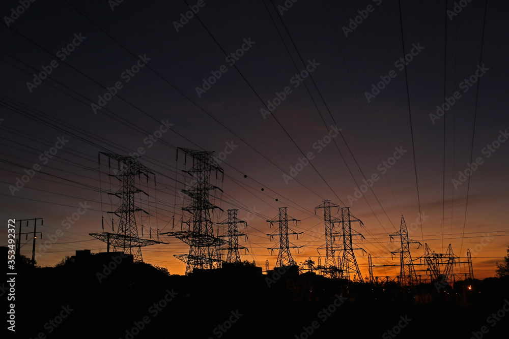 Fototapeta premium Power transmission towers and line