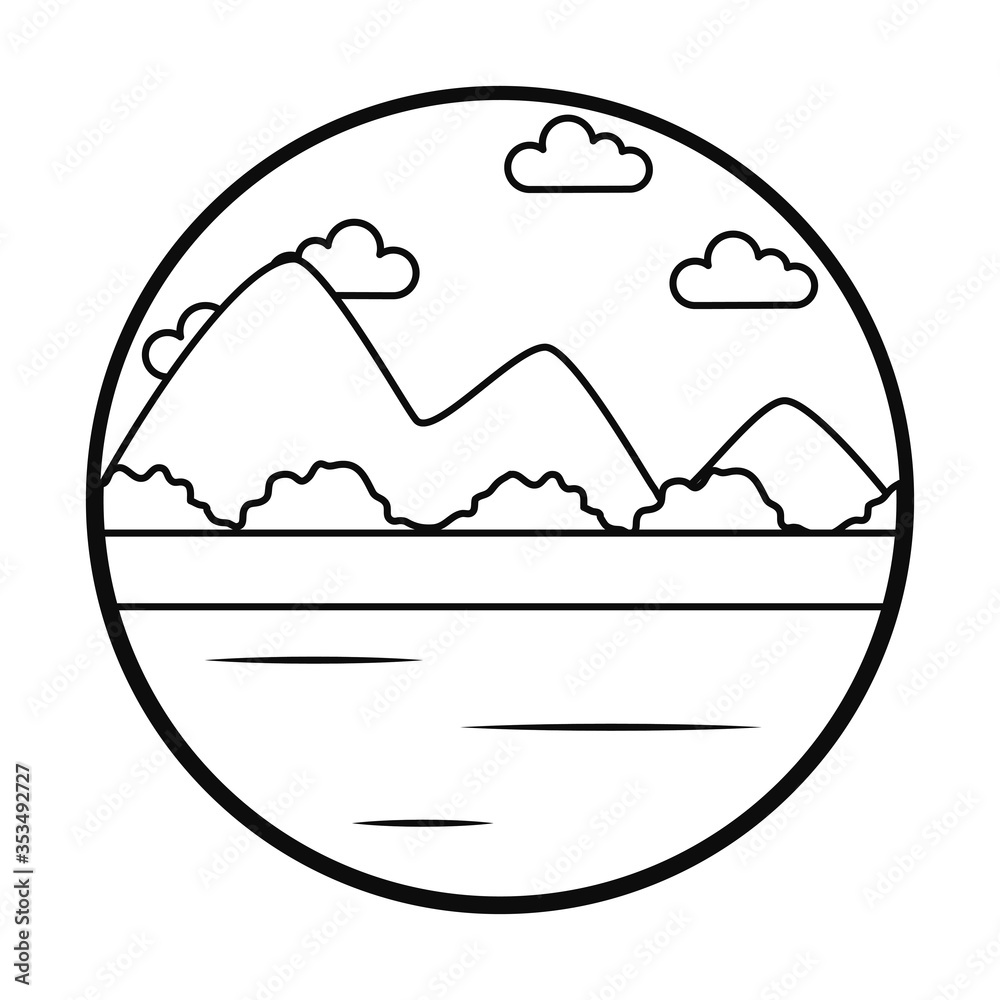 Obraz premium lake and mountains landscape icon, line style