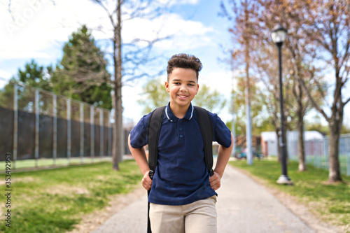 The Great Portrait Of School Pupil Outside Classroom Carrying Bags