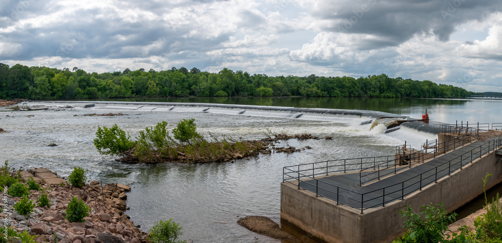 A panoramic view of Broad River Dam in Columbia, South Carolina