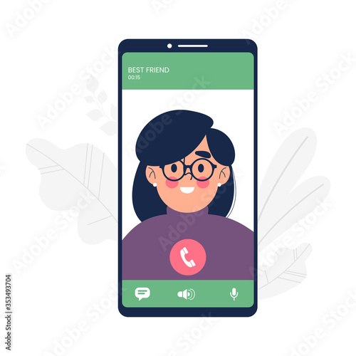 Mobile phone with video call vector illustration