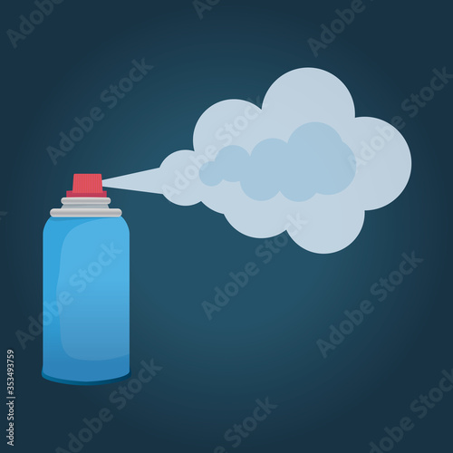 Metallic aluminum spray can with aerosol paint. Graffiti street artist vandalism or medical alcohol disinfectant spray. Flat vector design.