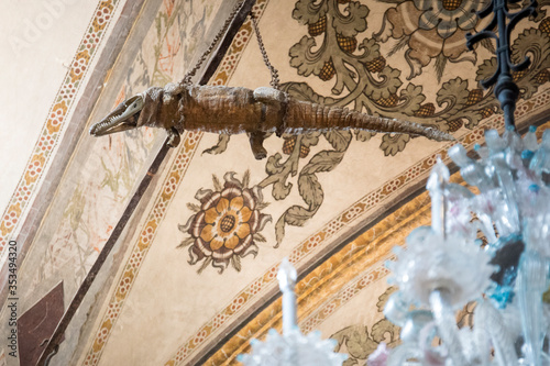 Obraz na plátne The crocodile hanging from the ceiling in the Sanctuary of Santa Maria delle Grazie, Curtatone, Province of Mantua, Italy