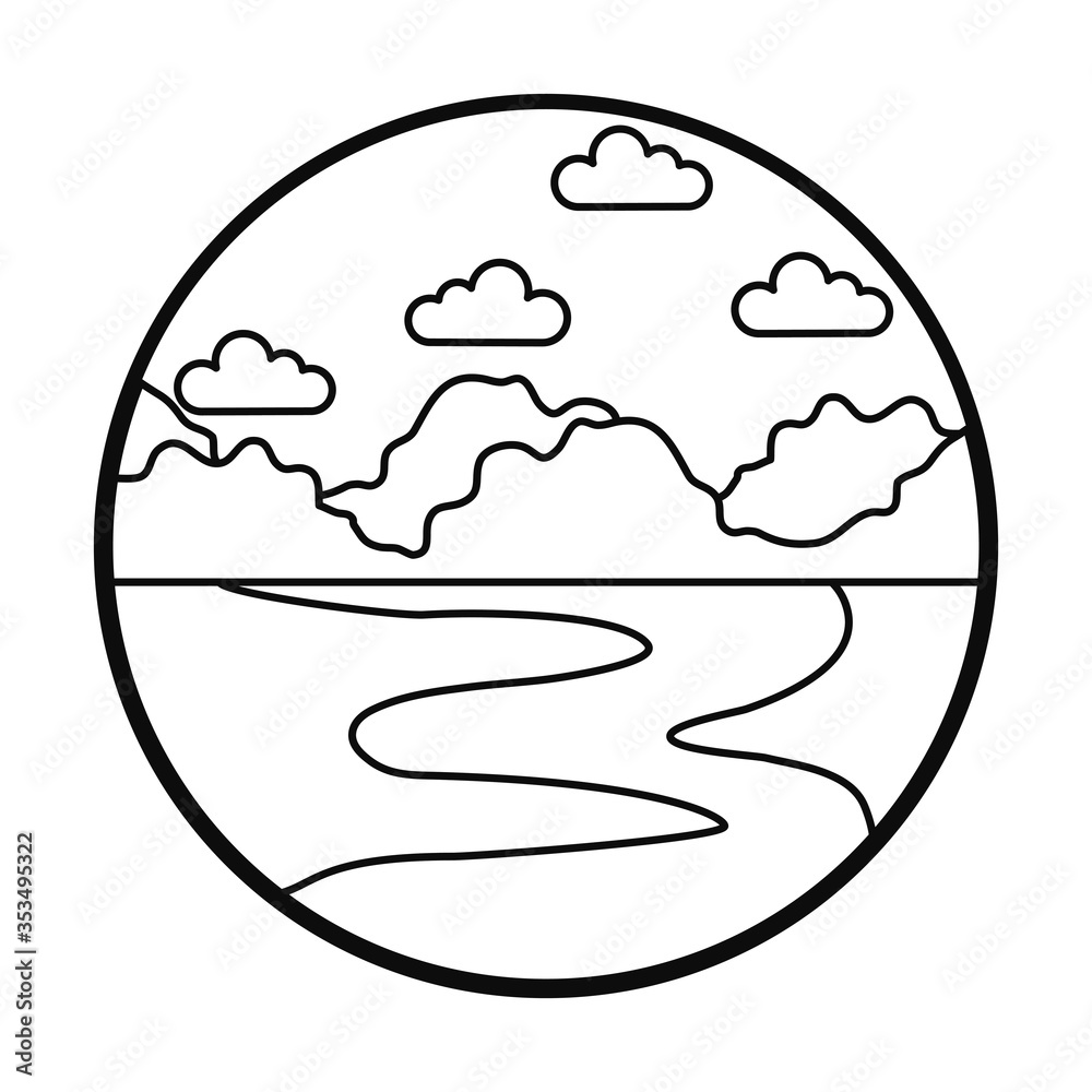 Ocean and sky landscape icon, line style Ocean and sky landscape icon, line style