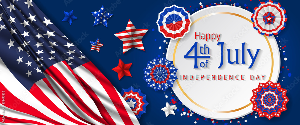 Obraz premium Happy 4th of July Independence Day greeting card. Happy independence day of America vector design. 4th of july celebration.