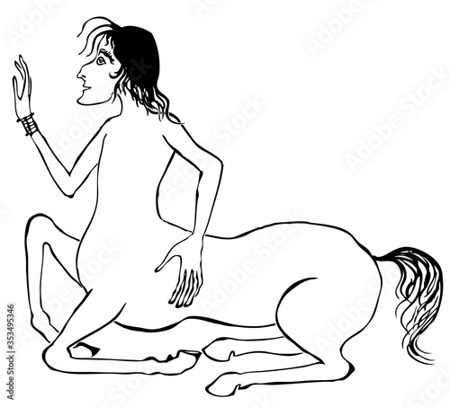 Vector outline drawing of mythological centaur