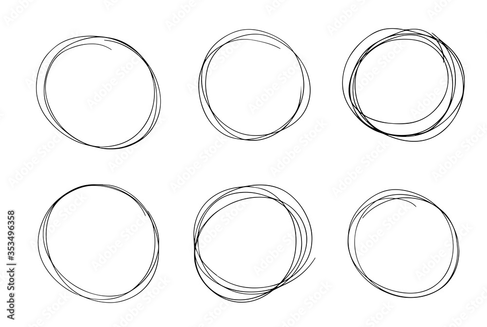Hand drawn line circle black sketch set. Vector circular pen round circles for message note mark design element. Pencil or pen bubble or ball hand draft illustration isolated in white background. Hand drawn line circle black sketch set. Vector circular pen round circles for message note mark design element. Pencil or pen bubble or ball hand draft illustration isolated in white background.