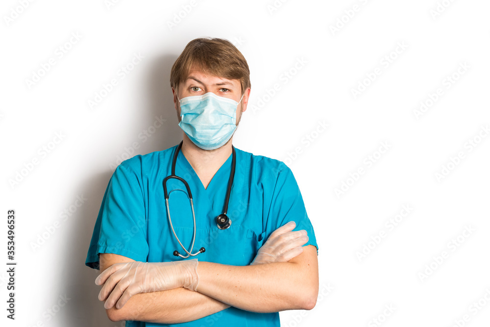 Senior Grey Hair Doctor In Surgical Mask Holding A Syringe Senior Grey Hair Doctor In Surgical Mask Holding A Syringe