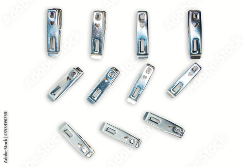 isolate of aluminium Clothespin on white background Embedded with path For easy editing