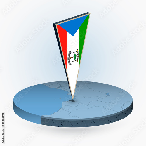 Equatorial Guinea map in round isometric style with triangular 3D flag of Equatorial Guinea