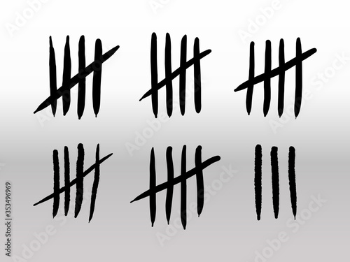 Tally marks of count day in prison on a wall isolated on white background. Counting signs cross. Vector