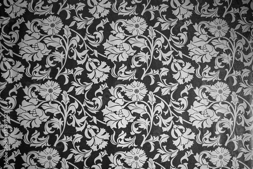 black and white seamless pattern with floral elements background