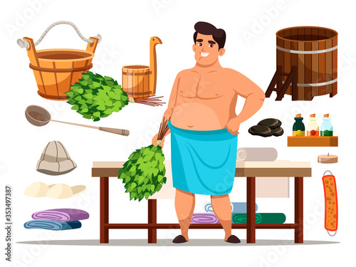 Bathhouse attendant with steam room accessory set