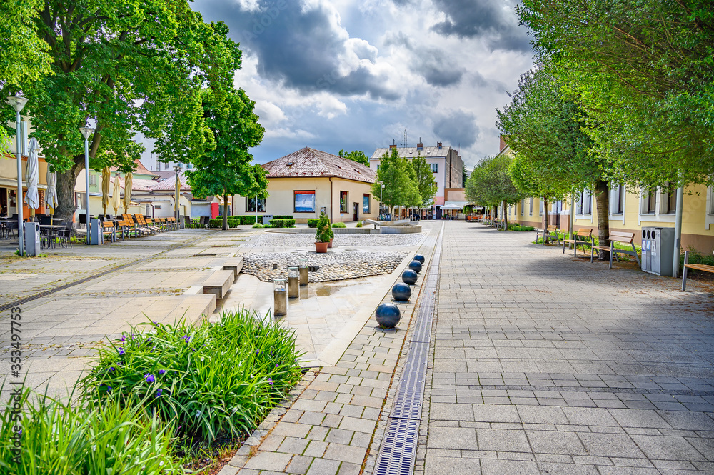 Pedestrian zone with small square in centre of spa town Piestany (SLOVAKIA)