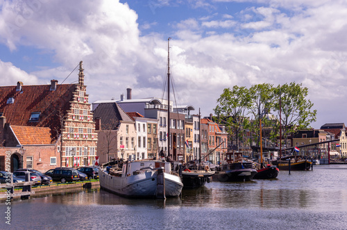 Boats on a canal in Leiden. Holland