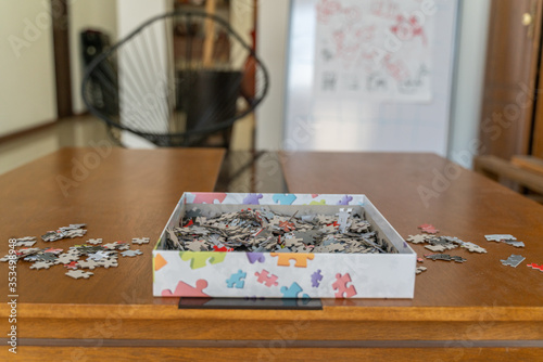 Puzzle game at home during coronavirus quarantine