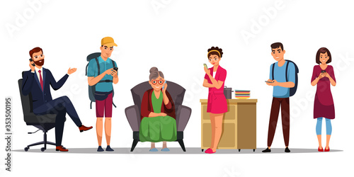 Set of vector characters people using smartphone