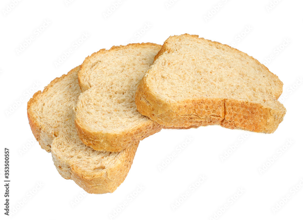 Three slices of bread isolated on white background