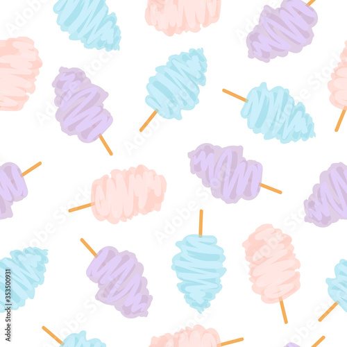 Seamless colorful candy floss pattern. Vector cotton candy sweets background.