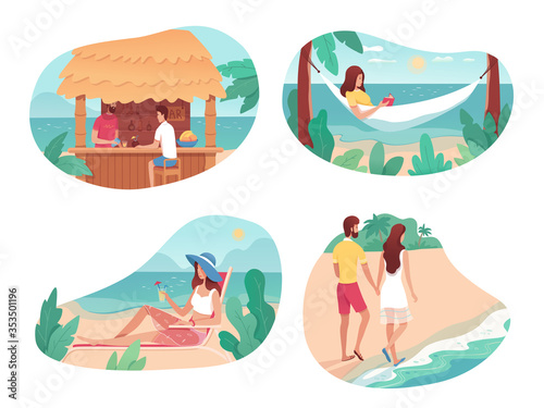 Vacation on tropic island people scene cutout set