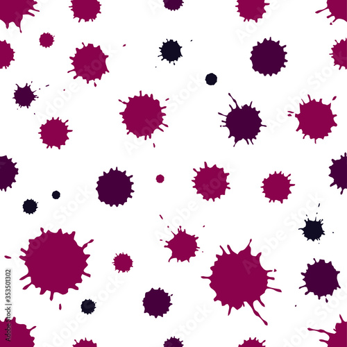 Blood ink blot halloween seamless pattern. Seamless vector pattern of ink blots on a white background. Paint stains. Blood halloween blots. Grunge 