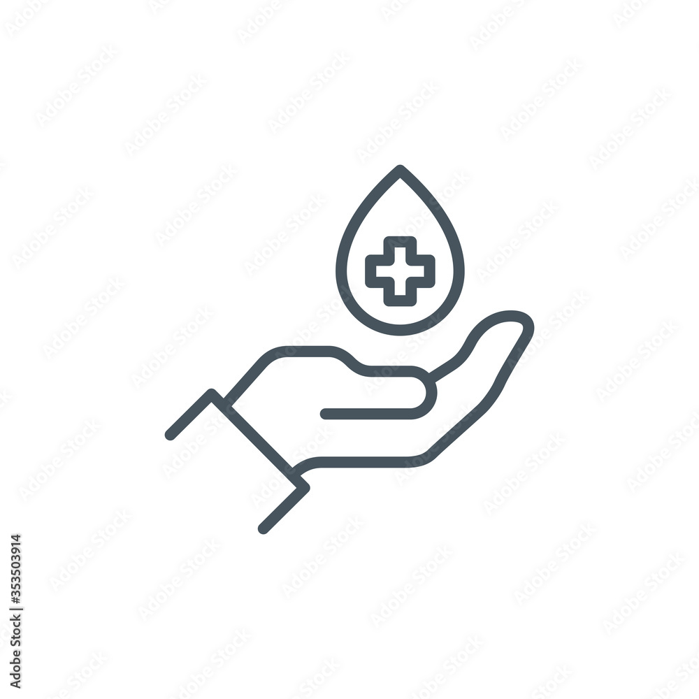 palm with a drop of antiseptic single line icon isolated on white. Perfect outline symbol disinfect hands Coronavirus Covid 19 banner. disinfection hands design element with editable Stroke line palm with a drop of antiseptic single line icon isolated on white. Perfect outline symbol disinfect hands Coronavirus Covid 19 banner. disinfection hands design element with editable Stroke line