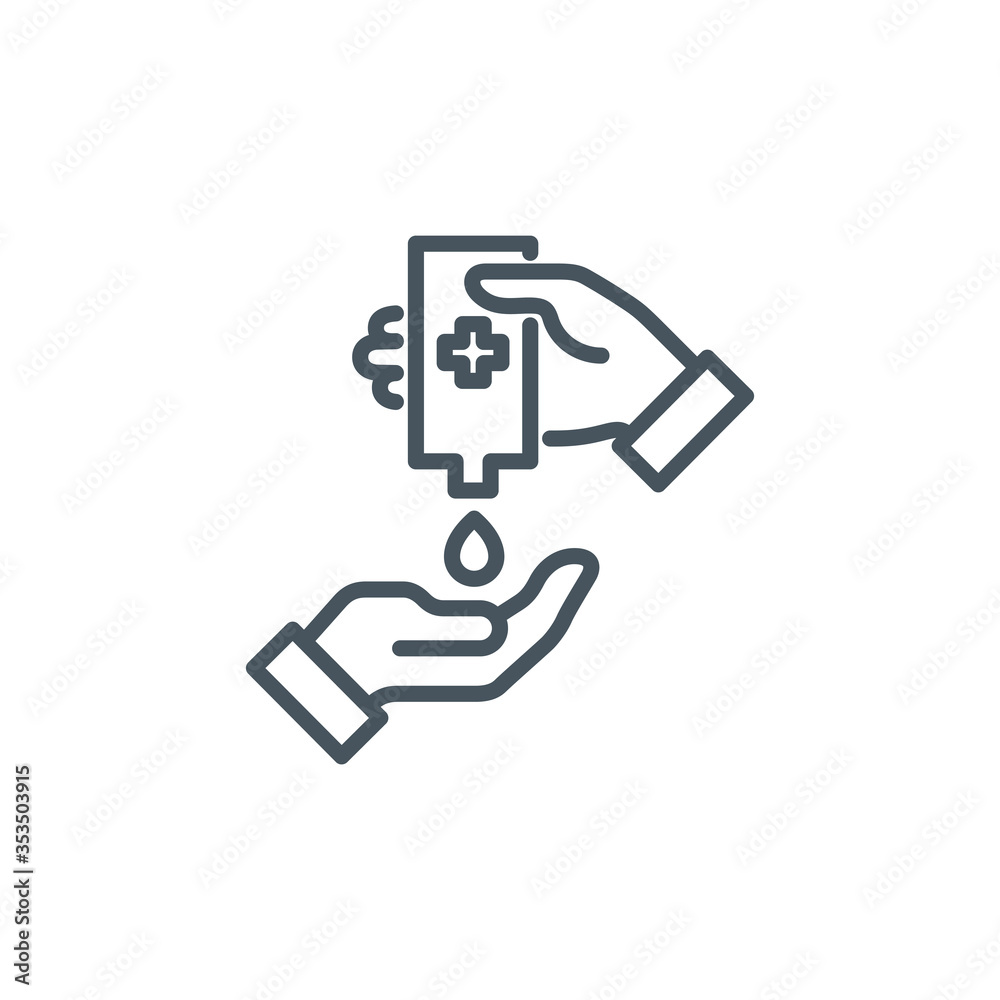 palm with a drop of antiseptic single line icon isolated on white. Perfect outline symbol disinfect hands Coronavirus Covid 19 banner. disinfection hands design element with editable Stroke line palm with a drop of antiseptic single line icon isolated on white. Perfect outline symbol disinfect hands Coronavirus Covid 19 banner. disinfection hands design element with editable Stroke line