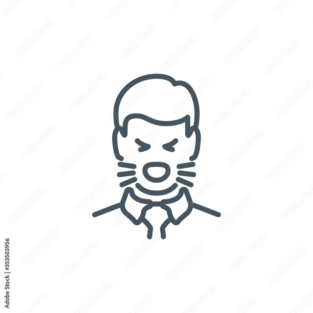 head of sick man coughing without a mask single line icon isolated on white. Perfect outline symbol Signs and symptoms Coronavirus Covid 19 pandemic banner. Quality design element with editable Stroke