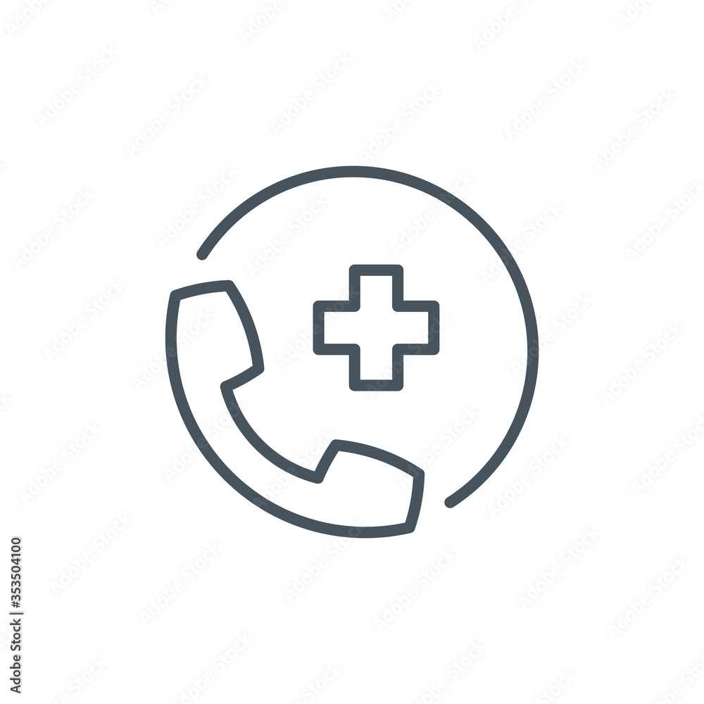 call the hospital single line icon isolated on white. Perfect outline symbol Prevention Coronavirus Covid 19 pandemic quarantine banner. Quality warning element consult a doctor with editable Stroke call the hospital single line icon isolated on white. Perfect outline symbol Prevention Coronavirus Covid 19 pandemic quarantine banner. Quality warning element consult a doctor with editable Stroke