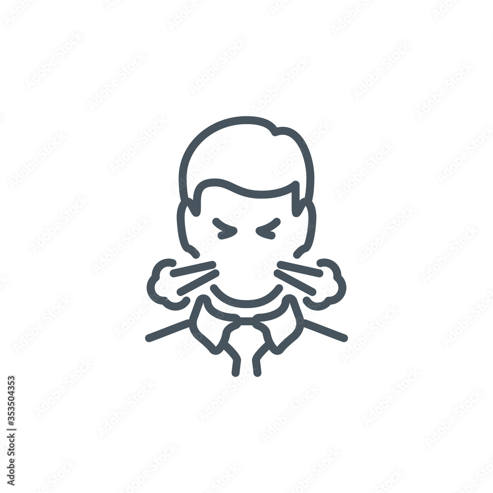 head of sick man coughing without a mask single line icon isolated on white. Perfect outline symbol Signs and symptoms Coronavirus Covid 19 pandemic banner. Quality design element with editable Stroke