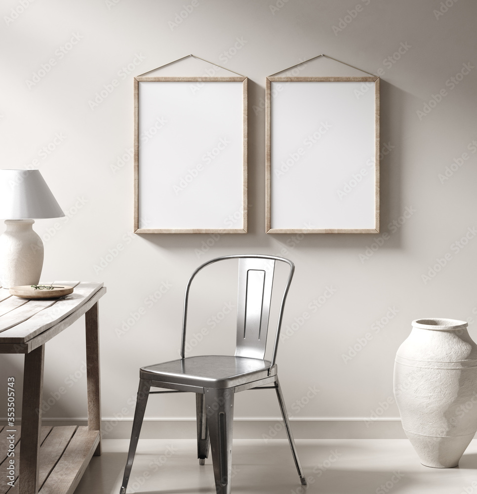Mockup frame in Nomadic style interior background, 3d render Mockup frame in Nomadic style interior background, 3d render