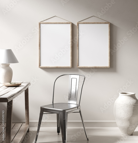 Mockup frame in Nomadic style interior background, 3d render