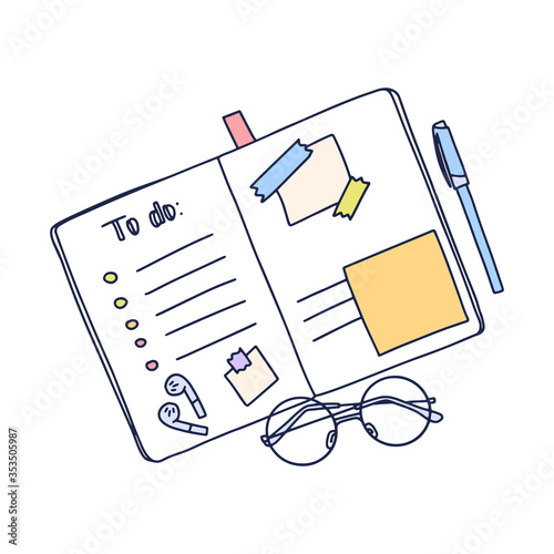 To do. Notebook. Vector hand drawn illustration of notebook organizer with to do list in doodle style. Cartoon style