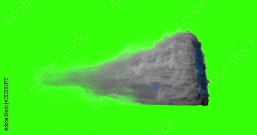 Side view of 3d animation cloud gate appearing and disappearing on green screen.